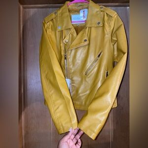 Yellow Mustard Faux Leather Biker Jacket